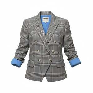 L'AGENCE Kenzie Double Breasted Blazer in Ivory Neutral Multi Plaid